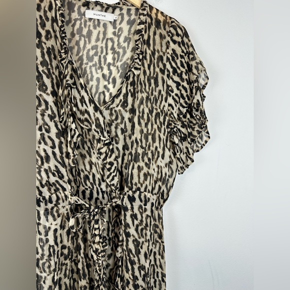 Munthe Gladiator Leopard Ruffle V Neck Midi Dress Women’s Sz 40 - Picture 5 of 8